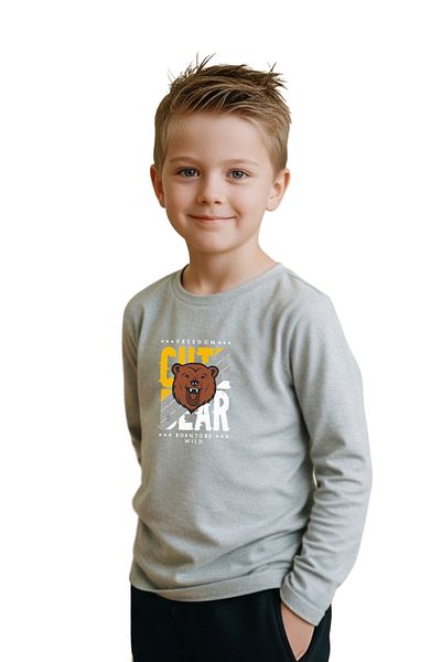 panios kids Plain Round Neck Cutte Bear Printed Detail Boy's Sweatshirt