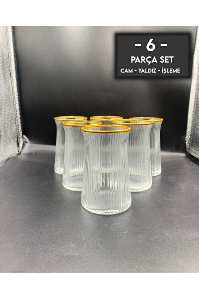 gkzglass home dekor New Year Elysia MLNC Yaldızlı 6 Parça Lüks Çay Takımı Yeni Ürün