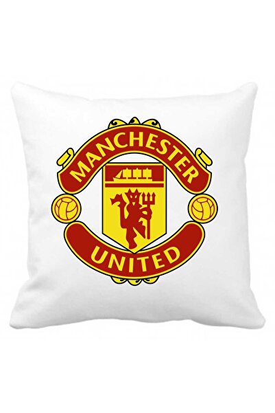 CRD PRINT Pernă personalizată cu logo-ul Manchester United, 40 x 40 cm, poliester, alb, CRD PRINT