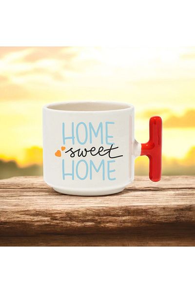 BB TRADE Home Sweet Home Designed Red t Handle Ceramic Printed Mug Cup 250 ml
