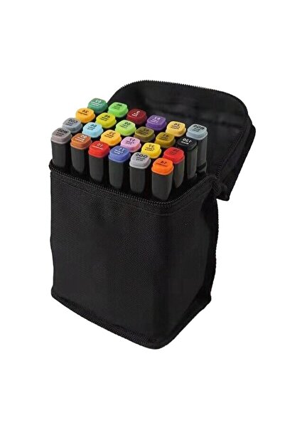 BonsMar Set 24 Multicolor Felt-Tip Markers with 2 Tips, Alcohol-Based Ink, Black Bag
