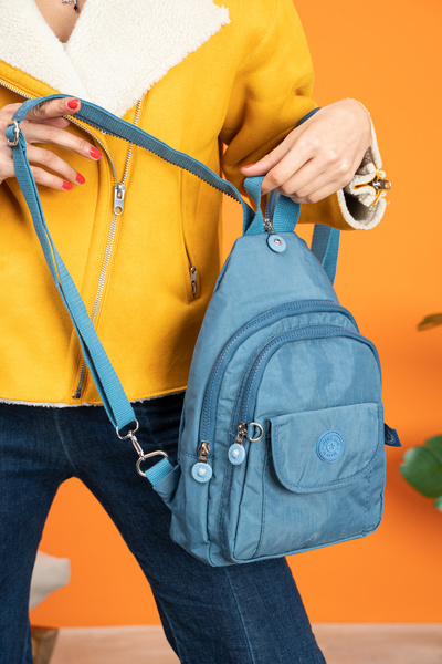NEMO BAGS Turquoise Unisex Backpack, Crinkle Fabric, Single Handle Adjustable Body Bag and Chest Bag, 30X20Cm