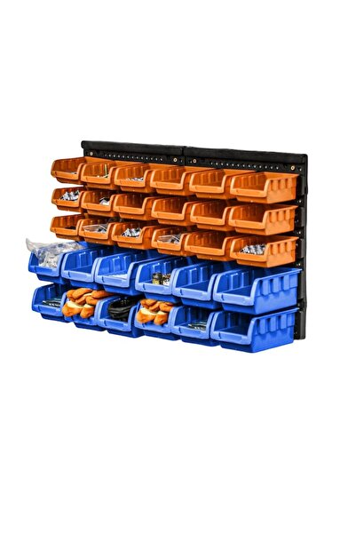 SOHO Wall Organizer Boxes with 30 Plastic Boxes, 640x375x175mm, Workshop or Home, Black