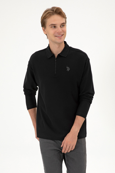 U.S. Polo Assn. Erkek Comfort Fit Yarım Fermuarlı Siyah Sweatshirt 50313754-VR046