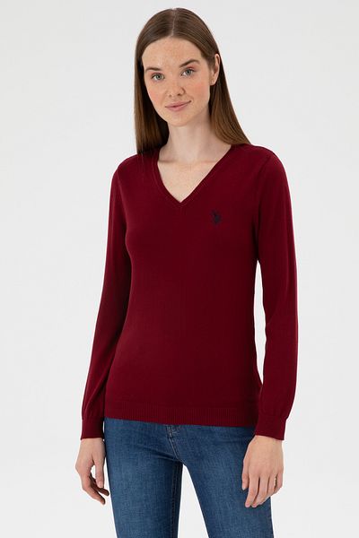 U.S. Polo Assn. Women's Burgundy V-Neck Basic Sweater 50313590-Vr014
