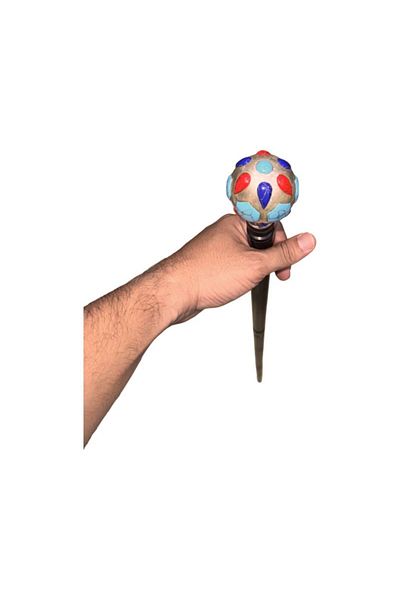Generic Rare Luxury Ebony Wood Cane with Gemstone Inlaid Silver Handle