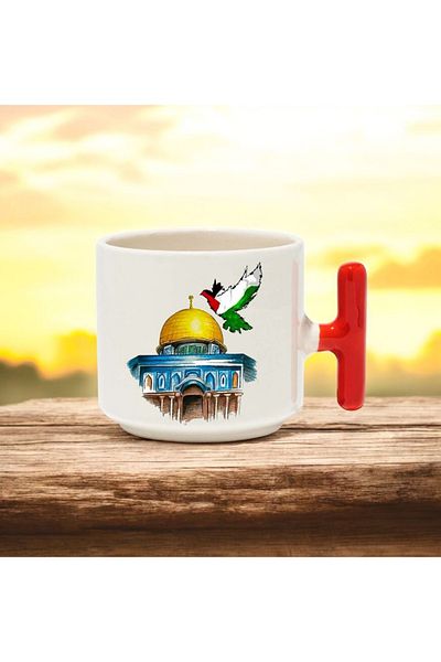 BB TRADE Al-Aqsa Mosque Designed Red T-Handled Ceramic Printed Mug 250 ml