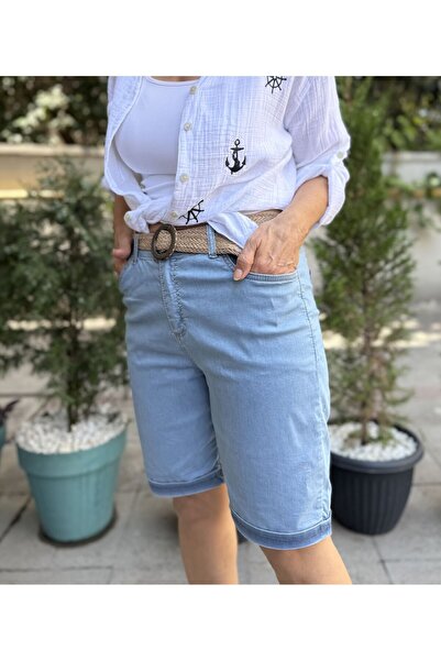 DenizEge Lycra Denim Shorts Light Blue