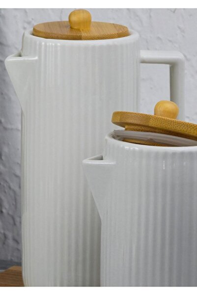 HomeTarz Porcelain Oil Pot Set - 2X600 ml with Wooden Stand