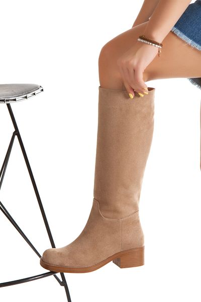 ÜNAL ÖZER Unal Özer Women's Mink Suede Medium Size Heel Pulling Knee High Daily Boots Un001-0500
