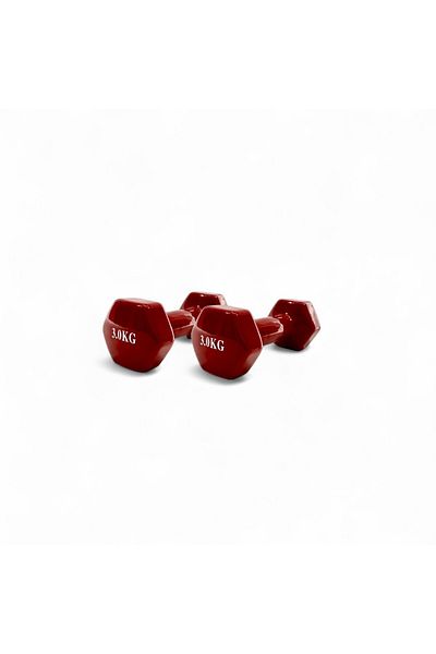 Athletos Set of 2 Athletos® dumbbells, 2 x 3 kg, cast iron interior, vinyl coating, Red