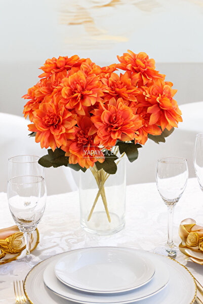 Yapay Çiçek Deposu باقة زهور صناعية مكونة من 7 داليا 33 سم برتقالي