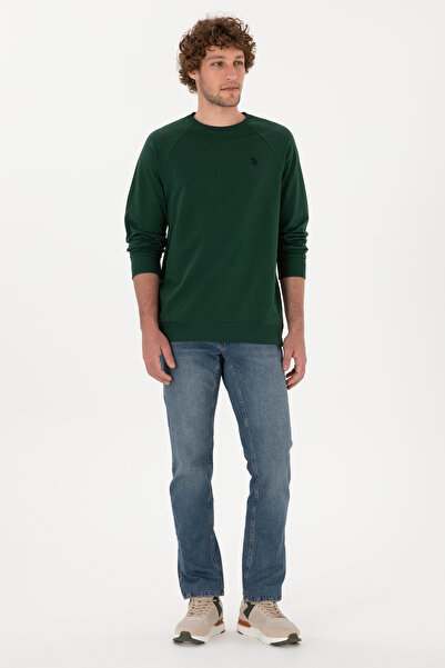 U.S. Polo Assn. Erkek Regular Fit Bisiklet Yaka Koyu Yeşil İnce Basic Sweatshirt 50313752-VR079