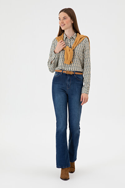 U.S. Polo Assn. Kadın Koyu Mavi Slim Flare Jean Pantolon 50308102-DN0023