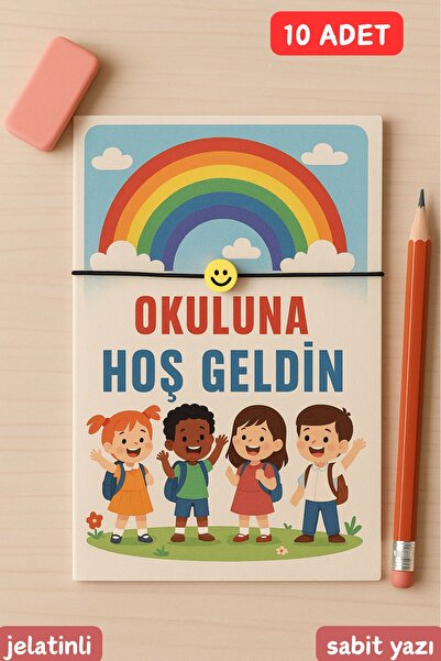 Emtory Home 10 Adet Gökkuşaklı Okuluna Hoşgeldin Kartlı Emoji Bileklik - Sını...