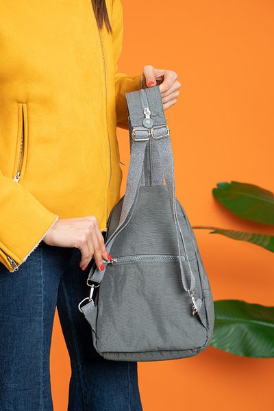 NEMO BAGS Gray Unisex Backpack, Crinkle Fabric, Single Arm Adjustable Body Bag and Chest Bag, 30X20Cm