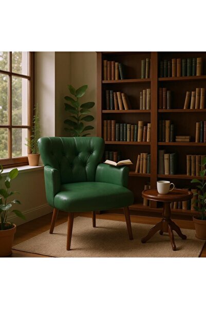 WATERYBROOK Tekli Koltuk, Berjer, Balkon, Bahçe, Ofis Çay Seti, Deri Kumaş, Ceviz Ayak