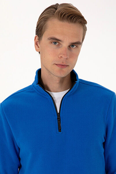 U.S. Polo Assn. Erkek Regular Fit Saks Polar Yarım Fermuarlı Basic Sweatshirt 50313777-VR032