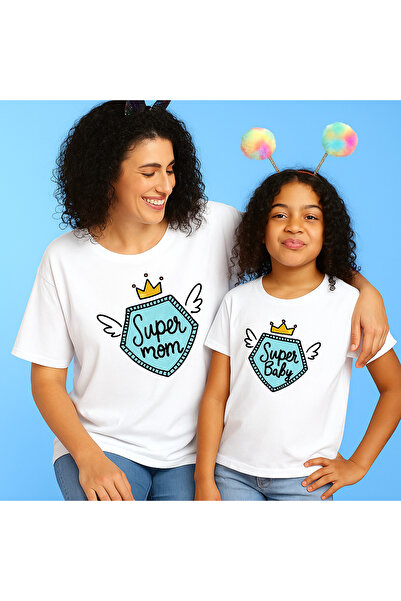 SVART WEAR Set de tricouri combinat pentru copii Super Mom Baby Anne Kız Çocuk 100% bumbac T-Shirt Twin (PREȚ UNIC)