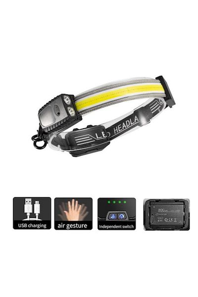SOHO Lanterna Frontala LED cu Acumulator Li-Ion, XPG, COB, Senzor Miscare, Negru
