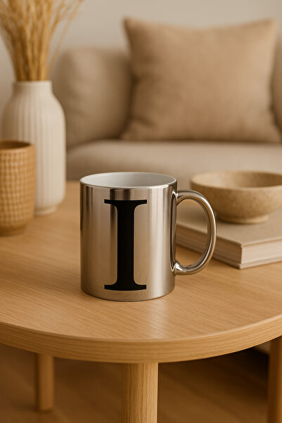 çokaş Letter I Letter Printed Silver Color Large Size Mug Cup