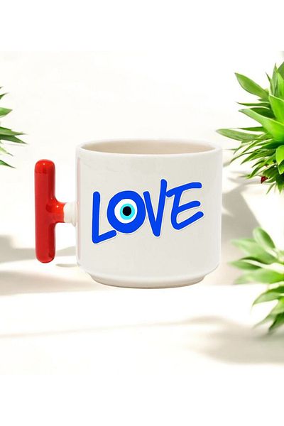 BB TRADE Love Text Design Red t Handle Ceramic Printed Mug 250 ml