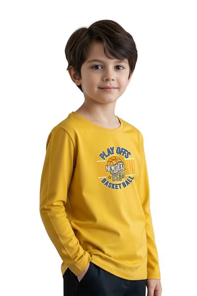 panios kids Plain Round Neck Playy of Printed Detail Boy's Sweatshirt