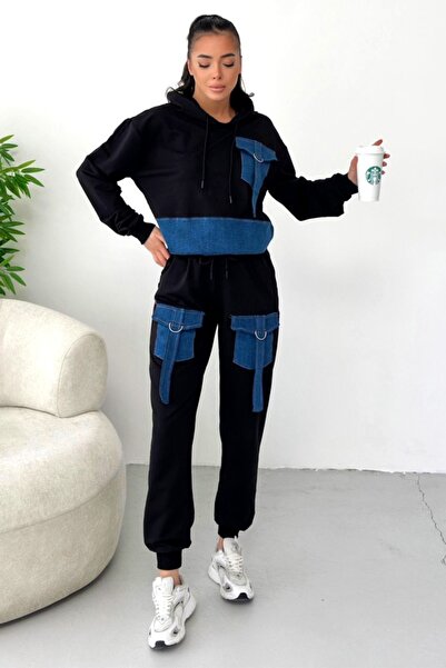 FashionForYou Compleu bumbac si denim ALFENA, cu pantaloni si hanorac cu glug...
