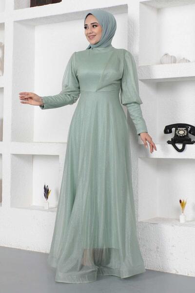 Missvalle Ασημένιο βραδινό φόρεμα με λεπτομέρεια με φερμουάρ στη μανσέτα μέντα 12253