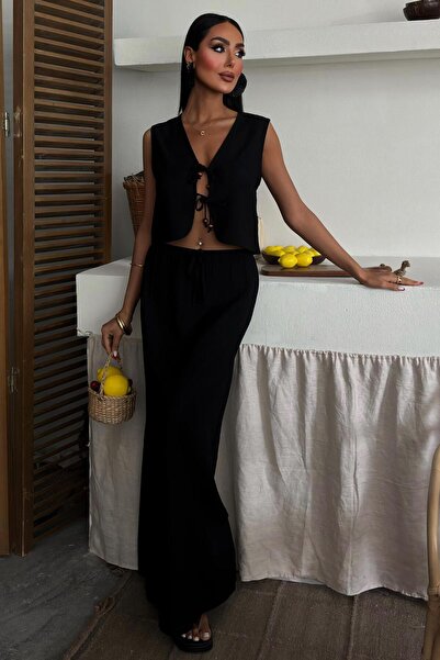 Lijuri Vest Front Tie Long Skirt Suit 10192 R6-D-K3