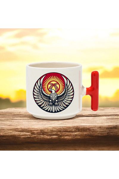BB TRADE Eagle Design Red T-Handle Ceramic Printed Mug 250 ml