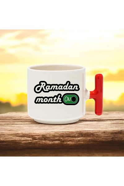 BB TRADE Ramadan Month on Designed Red t Handle Ceramic Printed Mug Cup 250 ml