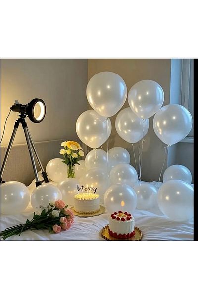 Deniz Party Store 5 Pieces White Metallic Latex Balloon Pearl White