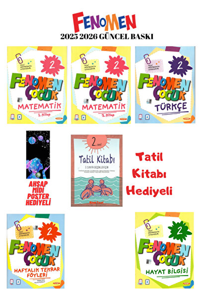 Fenomen Yayıncılık Çocuk 2.Sınıf Tüm Dersler Seti Tatil Kitabı ve Ahşap Poste...
