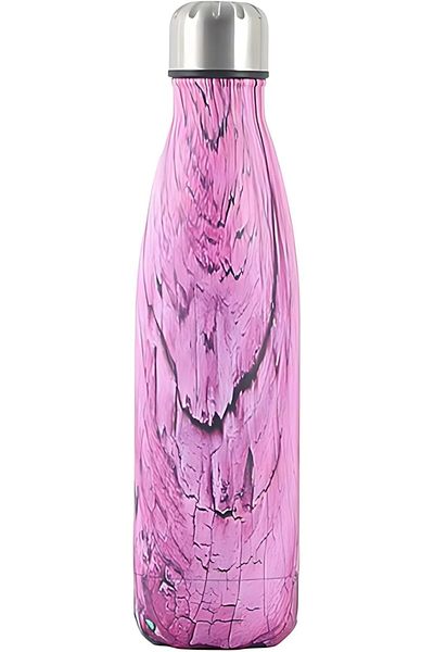 Twisoo Stainless Steel Vacuum Insulated Water Bottle, 500ml, Leak-Proof Flask with Wooden Design, Pe