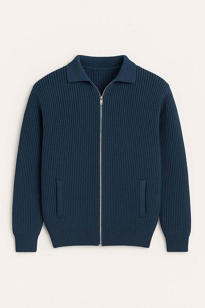Valiberta Copolla Thessaloniki Knitted Polo Collar Pocket Zippered Comfortable Fit Men's Knitwear Cardigan - Indigo