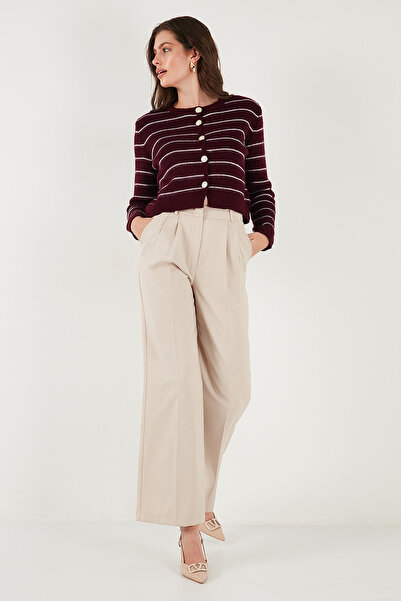 Lela Standard Fit Striped Soft Textured Crop Knitwear Cardigan Cardigan 4615551