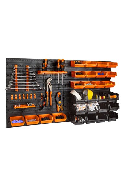SOHO Panou de perete organizator de scule cu 4 plăci, dimensiuni 47 x 27 cm, negru și portocaliu