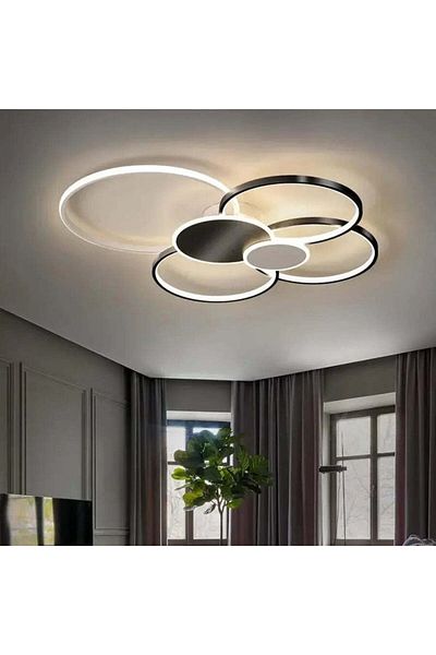 KORMAN TECHNIK LED Chandelier with Remote Control KILLIAN 74W, 6 Circles, Cold/Warm/Neutral Light, Dimmable, Black White