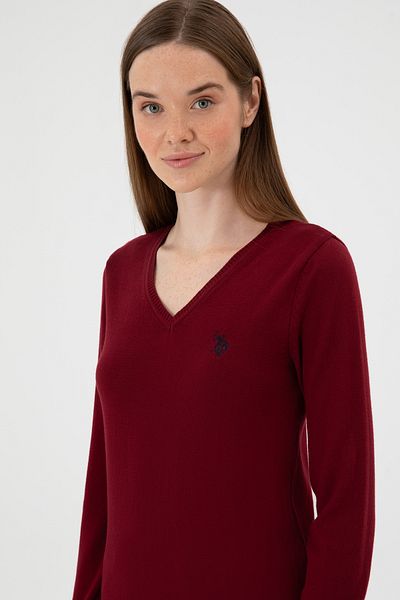 U.S. Polo Assn. Women's Burgundy V-Neck Basic Sweater 50313590-Vr014