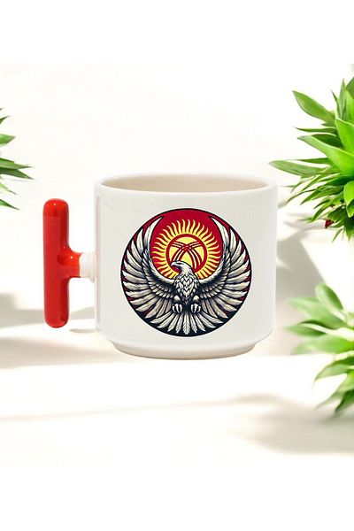 BB TRADE Eagle Design Red T-Handle Ceramic Printed Mug 250 ml