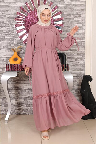 Missvalle Βραδινό φόρεμα σιφόν με δαντέλα Dusty Rose 19143