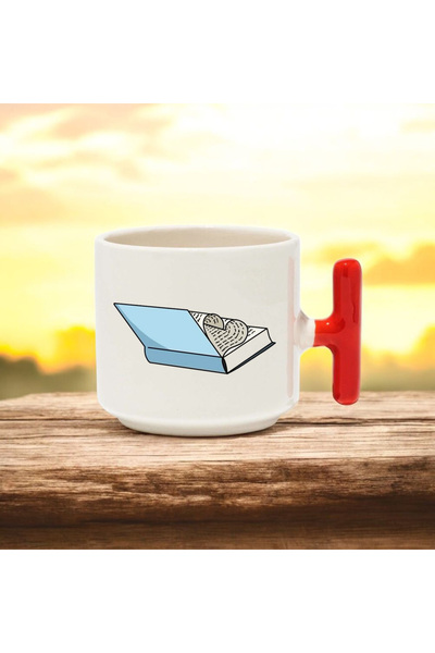 BB TRADE Blue Book Designed Red t Handle Ceramic Printed Mug Cup 250 ml