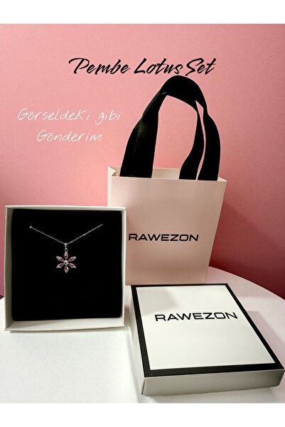 RAWEZON Özel Çantalı Kutulu Set-Çelik Pembe Lotus Çiceği Kolye - Sevgiliye Ar...