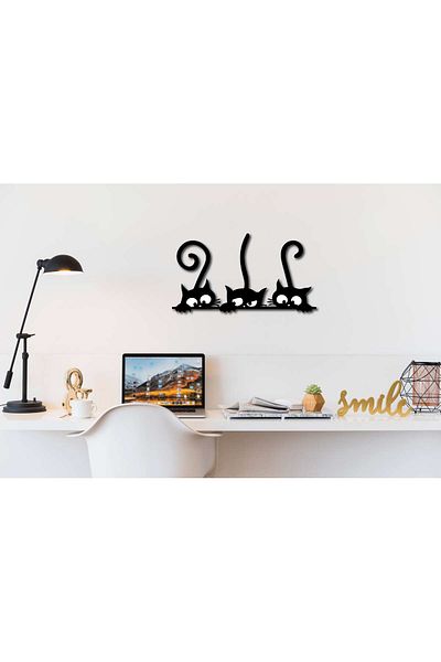 Dekormarket Surprised Cats Wall Decor – 55x30 cm Black Acrylic