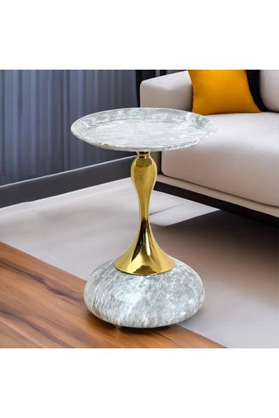 Family Ship Elegant Service Table - Marble Gray and Gold