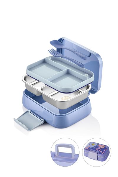 Kitchen Life Happii Vacuum 4 Compartment Stainless Steel Children's Nutrition Container - Mermaid Pattern Lunch Box