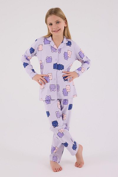 Rolypoly Girl's 100% Cotton Pajama Set, Long Sleeve, Buttoned