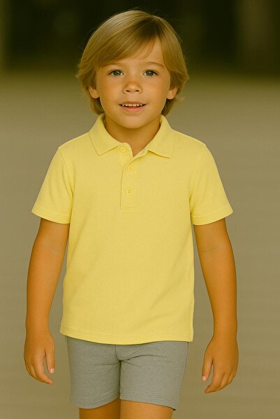 Kuraff Giyim Unisex Children's Solid Color Basic Polo Neck Short Sleeve Schoo...