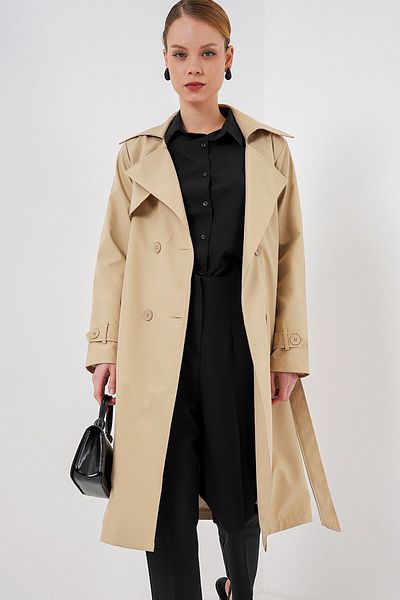 Merterium Women's Double Breasted Collar Trench Coat K. Beige 1198